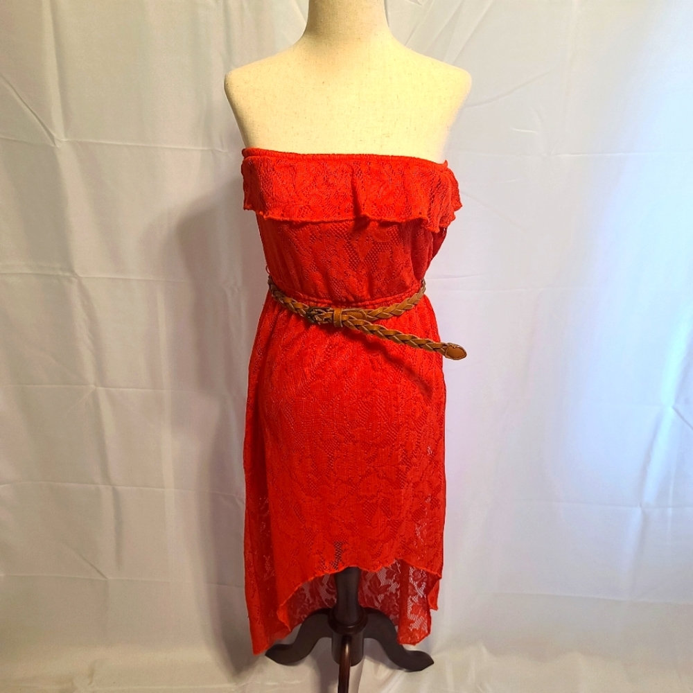 Trixxi red strapless lace summer Dress with belt size small